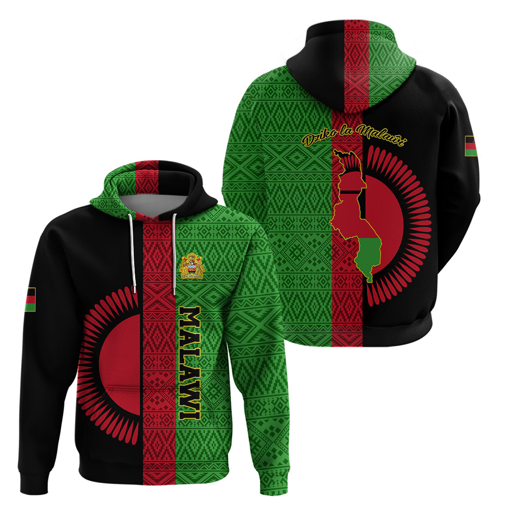Malawi Hoodie With Coat Of Arms Mix African Pattern - Wonder Print Shop