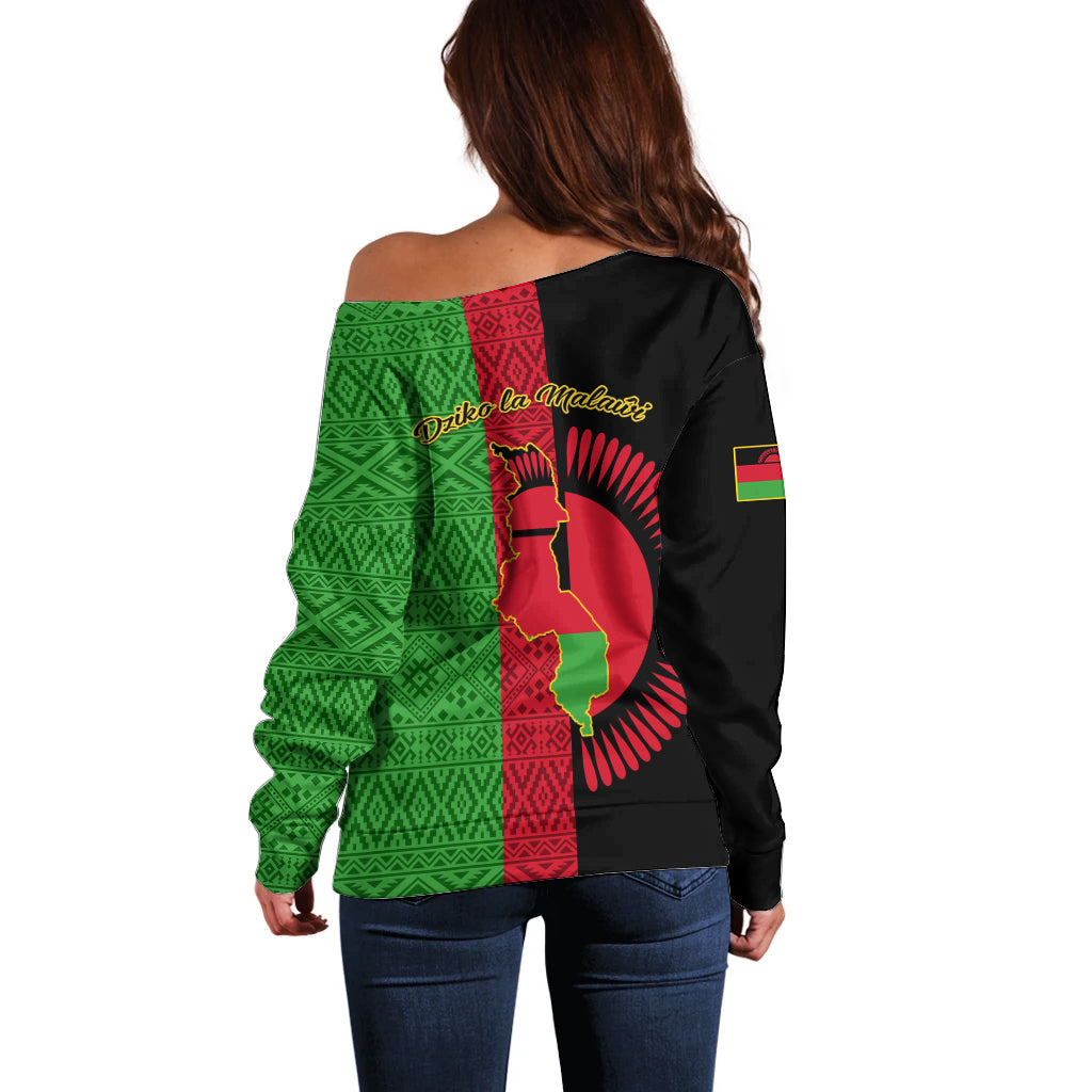 Malawi Off Shoulder Sweater With Coat Of Arms Mix African Pattern - Wonder Print Shop