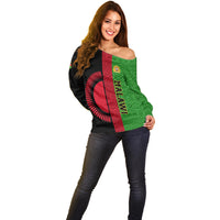 Malawi Off Shoulder Sweater With Coat Of Arms Mix African Pattern - Wonder Print Shop