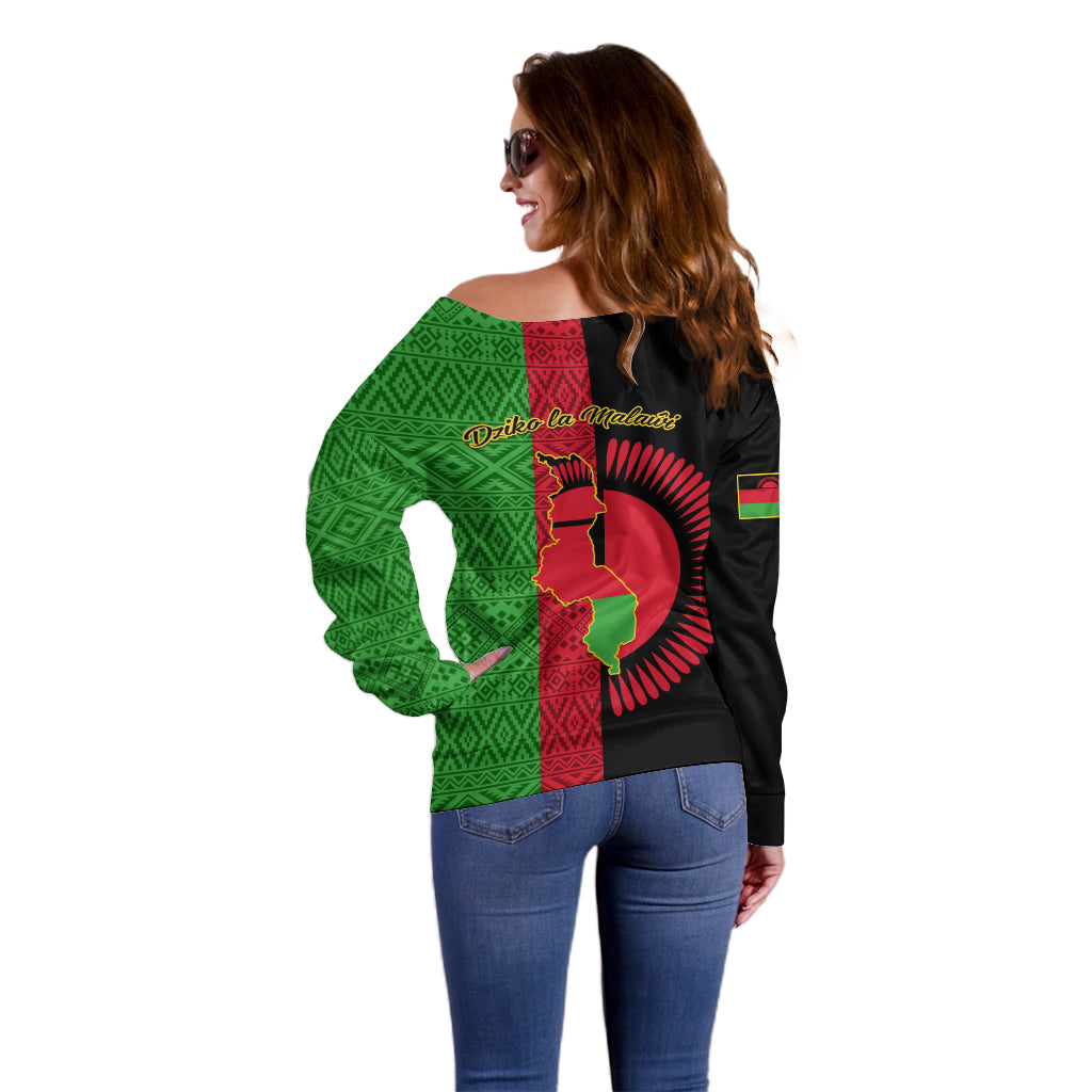 Malawi Off Shoulder Sweater With Coat Of Arms Mix African Pattern - Wonder Print Shop