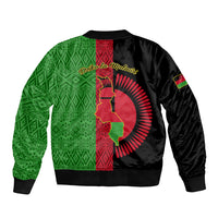 Malawi Sleeve Zip Bomber Jacket With Coat Of Arms Mix African Pattern - Wonder Print Shop