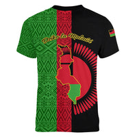 Malawi Women V Neck T Shirt With Coat Of Arms Mix African Pattern - Wonder Print Shop