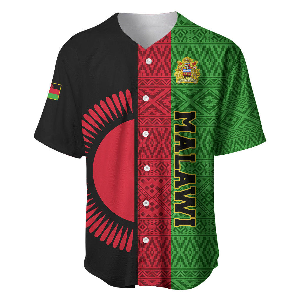 Personalised Malawi Baseball Jersey With Coat Of Arms Mix African Pattern - Wonder Print Shop