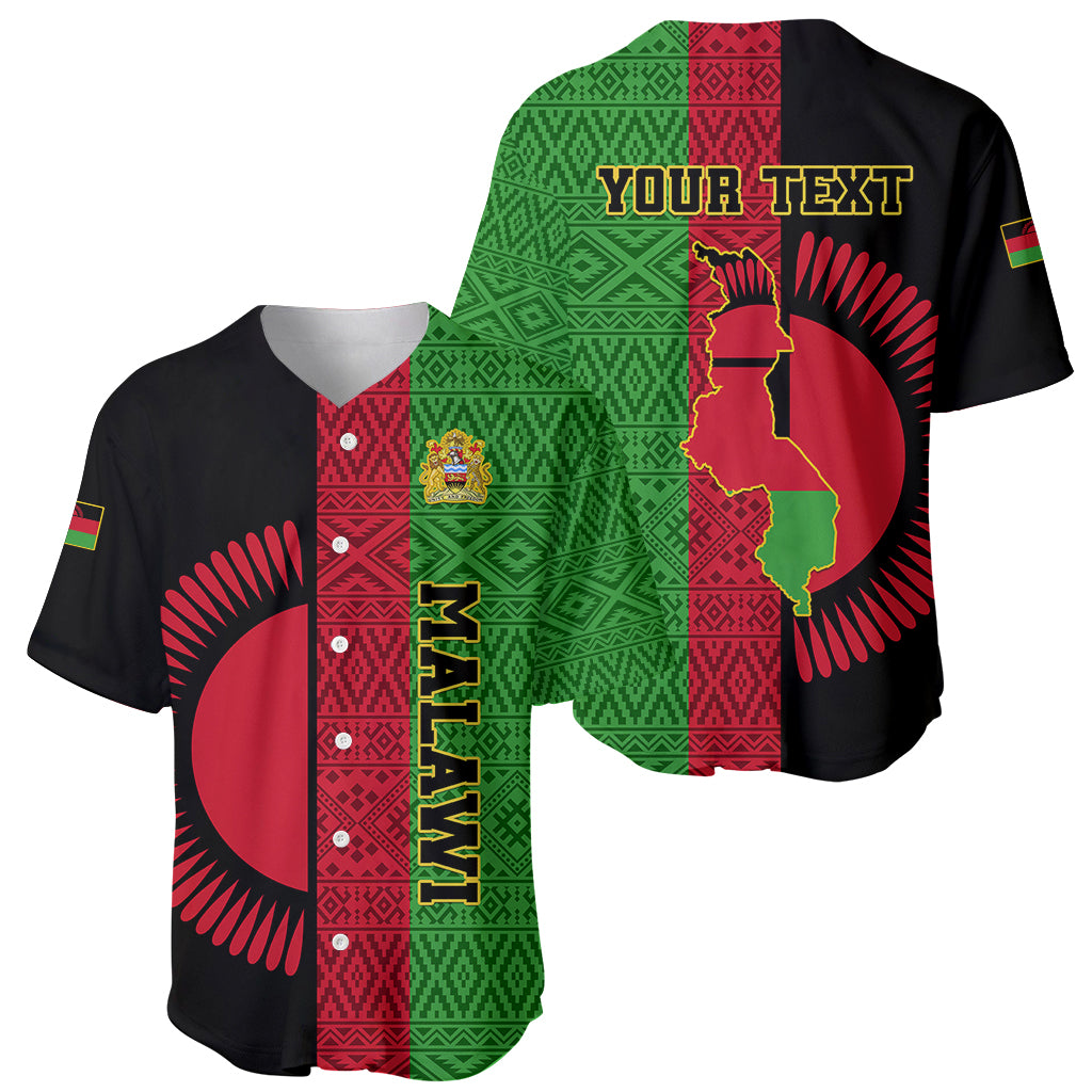 Personalised Malawi Baseball Jersey With Coat Of Arms Mix African Pattern - Wonder Print Shop