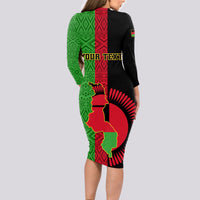 Personalised Malawi Long Sleeve Bodycon Dress With Coat Of Arms Mix African Pattern - Wonder Print Shop