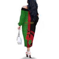 Personalised Malawi Off The Shoulder Long Sleeve Dress With Coat Of Arms Mix African Pattern - Wonder Print Shop