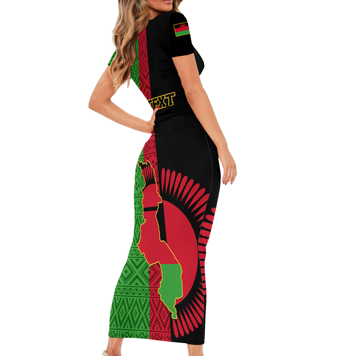 Personalised Malawi Short Sleeve Bodycon Dress With Coat Of Arms Mix African Pattern - Wonder Print Shop