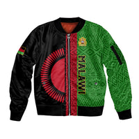 Personalised Malawi Sleeve Zip Bomber Jacket With Coat Of Arms Mix African Pattern - Wonder Print Shop
