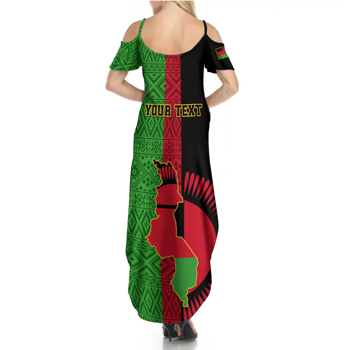 Personalised Malawi Summer Maxi Dress With Coat Of Arms Mix African Pattern - Wonder Print Shop