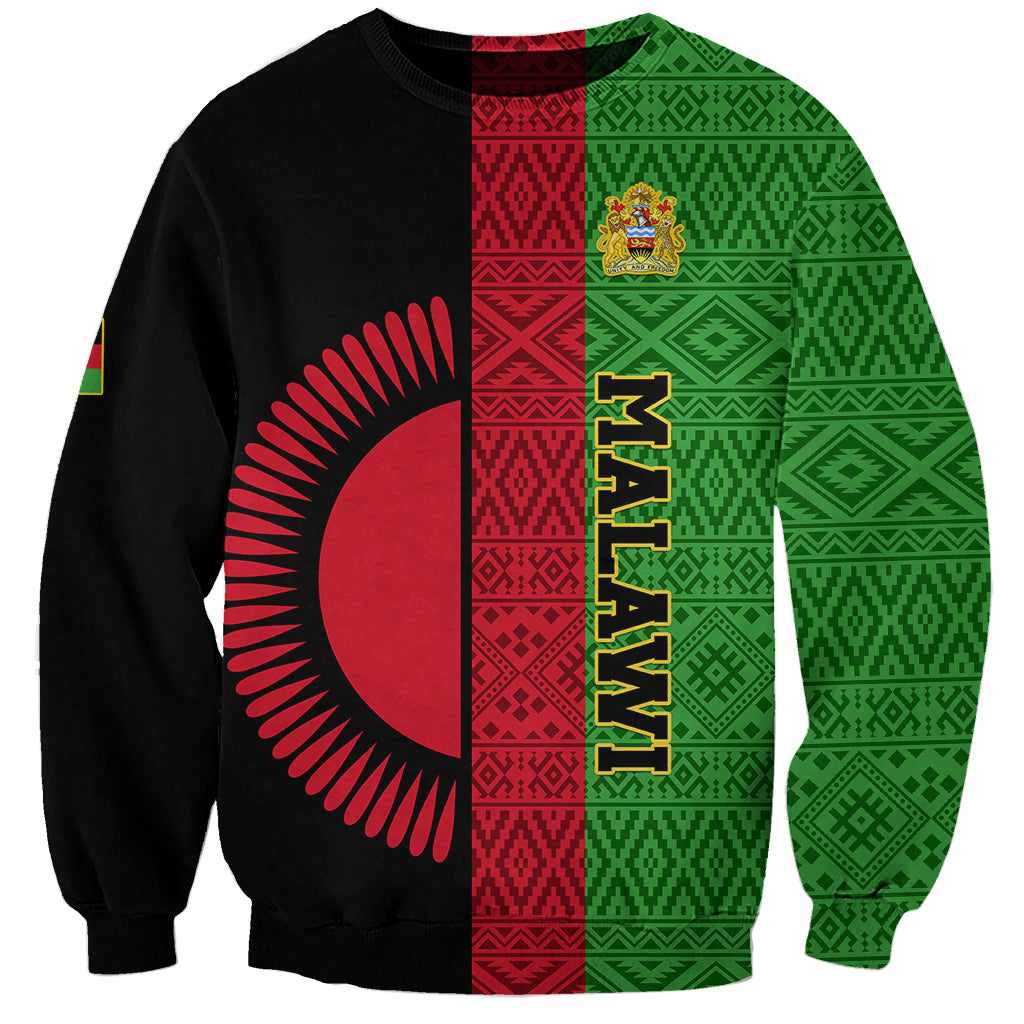 Personalised Malawi Sweatshirt With Coat Of Arms Mix African Pattern - Wonder Print Shop