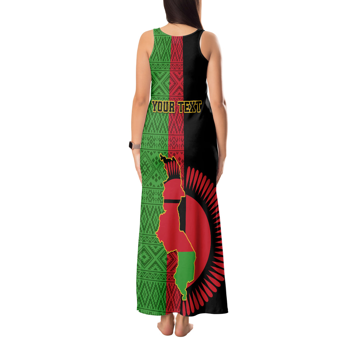 Personalised Malawi Tank Maxi Dress With Coat Of Arms Mix African Pattern - Wonder Print Shop