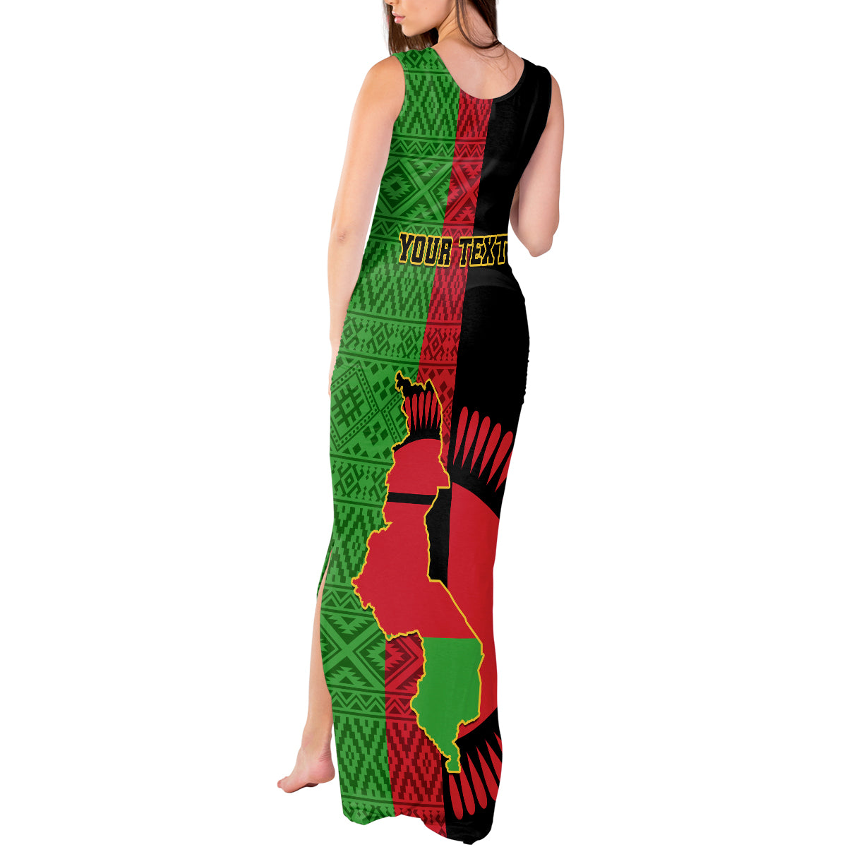 Personalised Malawi Tank Maxi Dress With Coat Of Arms Mix African Pattern - Wonder Print Shop