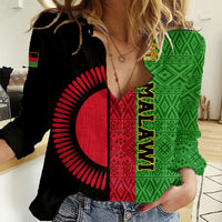 Personalised Malawi Women Casual Shirt With Coat Of Arms Mix African Pattern - Wonder Print Shop