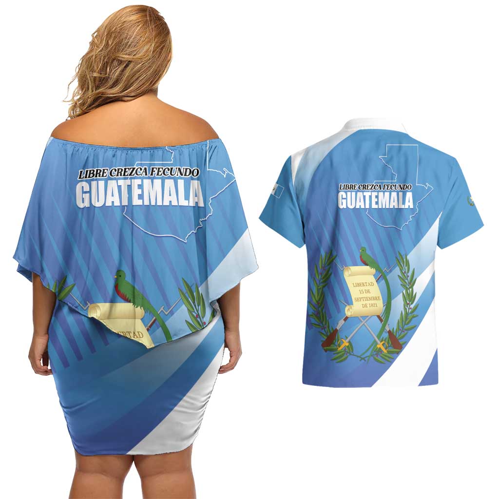Guatemala Independence Day 1821 Couples Matching Off Shoulder Short Dress and Hawaiian Shirt Libre crezca fecundo - Wonder Print Shop