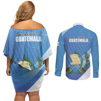 Guatemala Independence Day 1821 Couples Matching Off Shoulder Short Dress and Long Sleeve Button Shirt Libre crezca fecundo - Wonder Print Shop