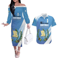 Guatemala Independence Day 1821 Couples Matching Off The Shoulder Long Sleeve Dress and Hawaiian Shirt Libre crezca fecundo - Wonder Print Shop