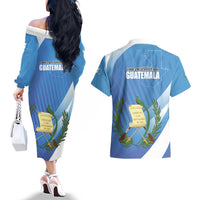 Guatemala Independence Day 1821 Couples Matching Off The Shoulder Long Sleeve Dress and Hawaiian Shirt Libre crezca fecundo - Wonder Print Shop
