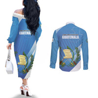 Guatemala Independence Day 1821 Couples Matching Off The Shoulder Long Sleeve Dress and Long Sleeve Button Shirt Libre crezca fecundo - Wonder Print Shop