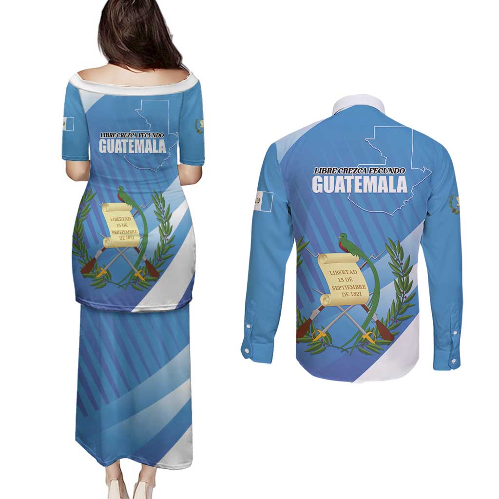 Guatemala Independence Day 1821 Couples Matching Puletasi and Long Sleeve Button Shirt Libre crezca fecundo - Wonder Print Shop