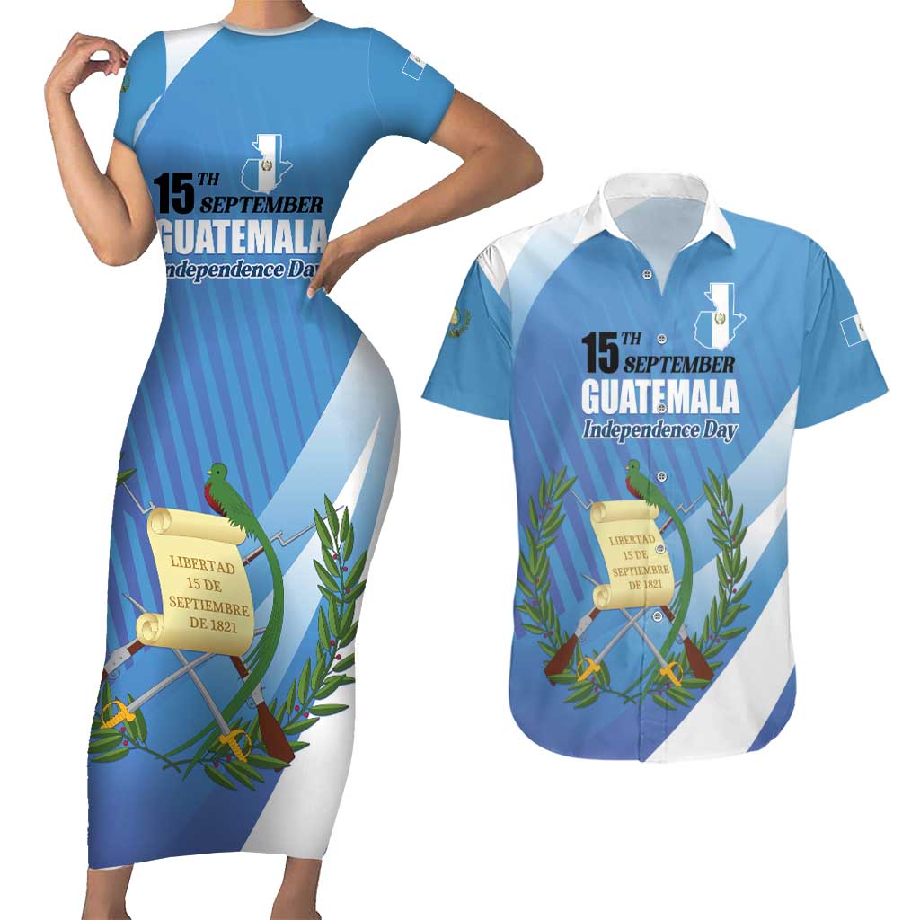 Guatemala Independence Day 1821 Couples Matching Short Sleeve Bodycon Dress and Hawaiian Shirt Libre crezca fecundo - Wonder Print Shop