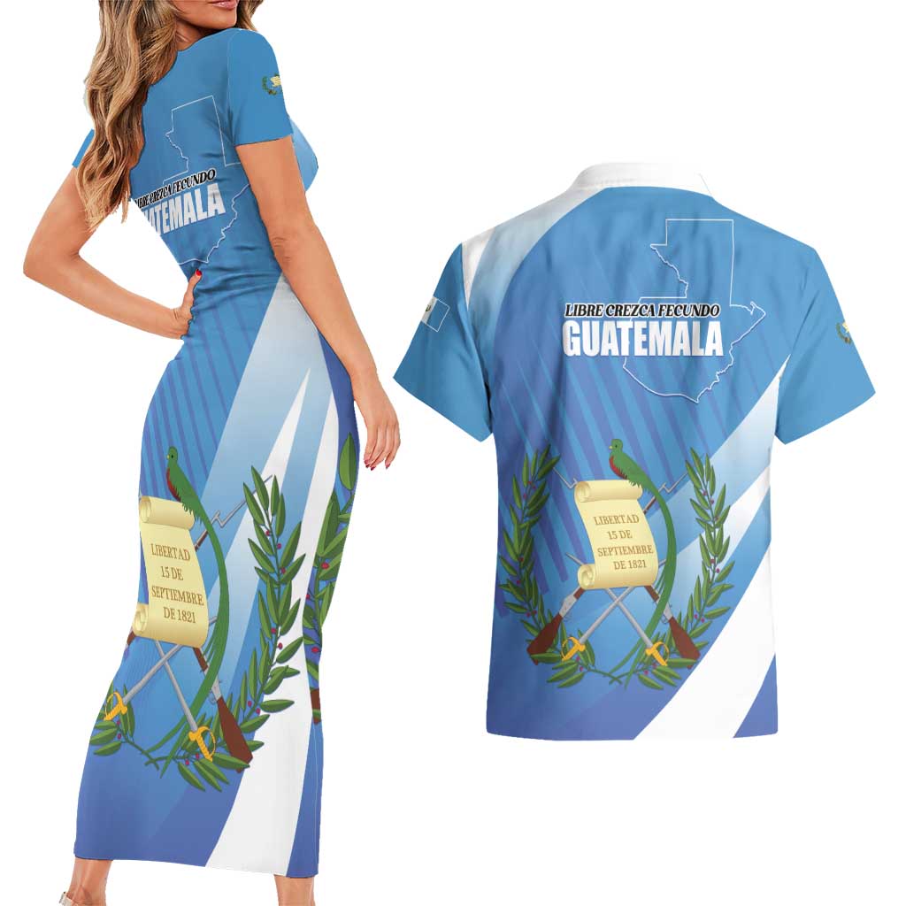 Guatemala Independence Day 1821 Couples Matching Short Sleeve Bodycon Dress and Hawaiian Shirt Libre crezca fecundo - Wonder Print Shop