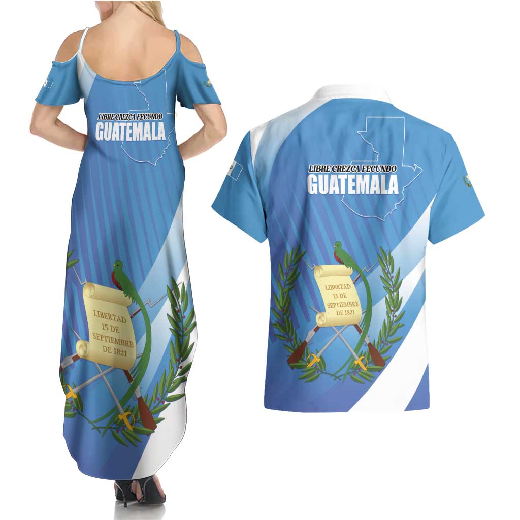 Guatemala Independence Day 1821 Couples Matching Summer Maxi Dress and Hawaiian Shirt Libre crezca fecundo - Wonder Print Shop