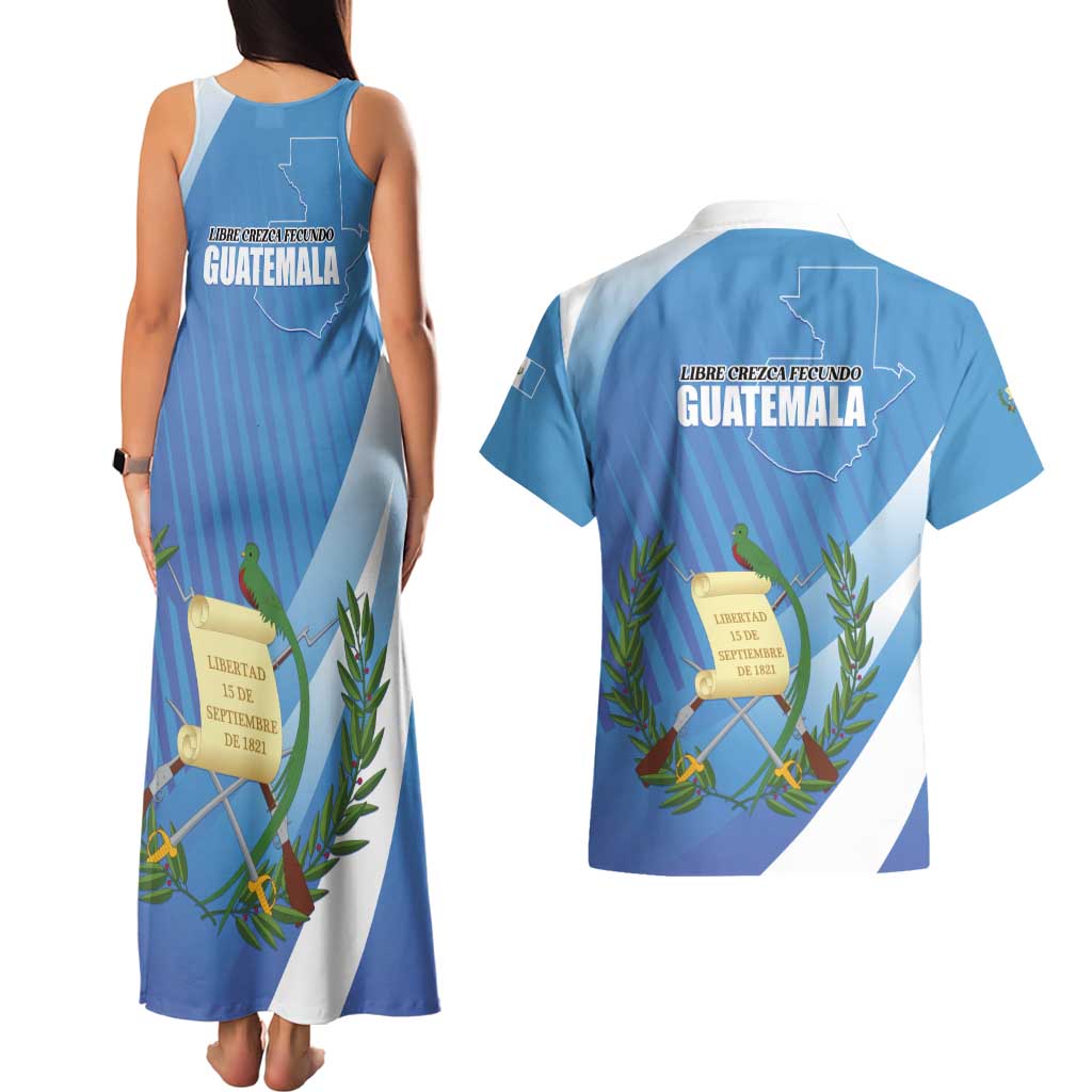 Guatemala Independence Day 1821 Couples Matching Tank Maxi Dress and Hawaiian Shirt Libre crezca fecundo - Wonder Print Shop