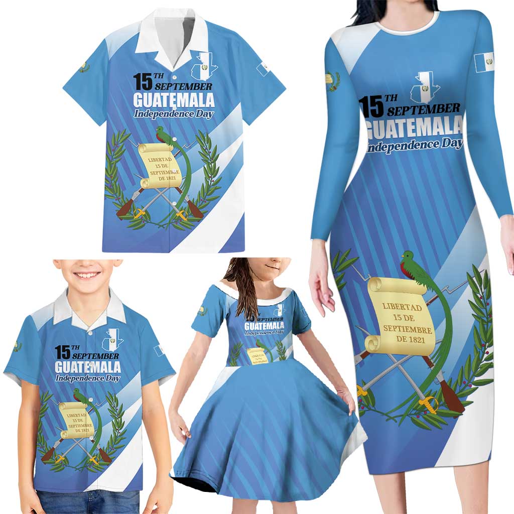 Guatemala Independence Day 1821 Family Matching Long Sleeve Bodycon Dress and Hawaiian Shirt Libre crezca fecundo - Wonder Print Shop