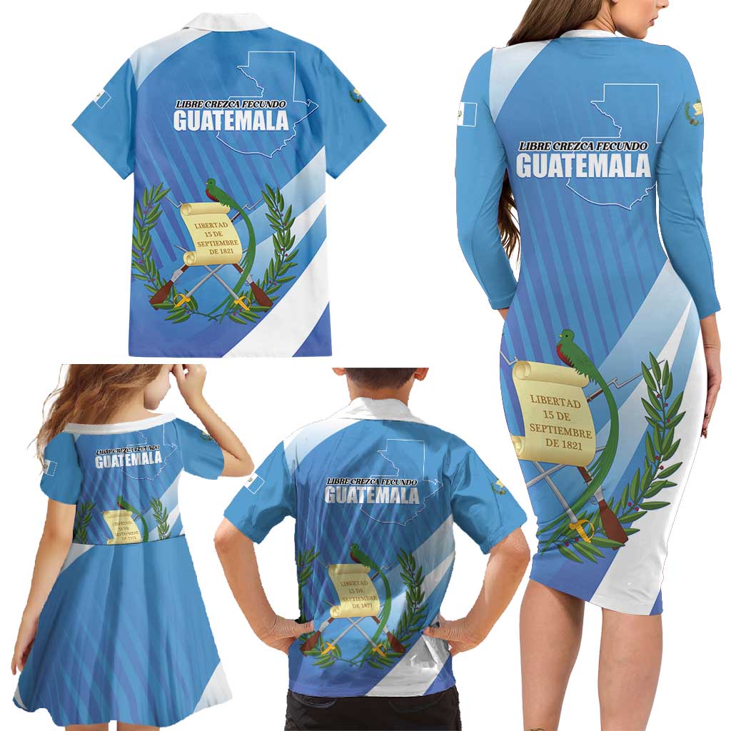 Guatemala Independence Day 1821 Family Matching Long Sleeve Bodycon Dress and Hawaiian Shirt Libre crezca fecundo - Wonder Print Shop