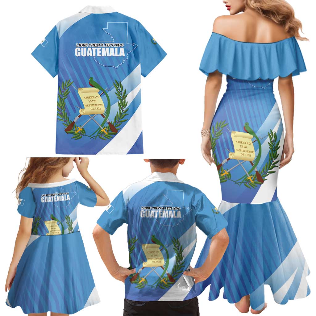 Guatemala Independence Day 1821 Family Matching Mermaid Dress and Hawaiian Shirt Libre crezca fecundo - Wonder Print Shop