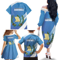 Guatemala Independence Day 1821 Family Matching Off The Shoulder Long Sleeve Dress and Hawaiian Shirt Libre crezca fecundo - Wonder Print Shop