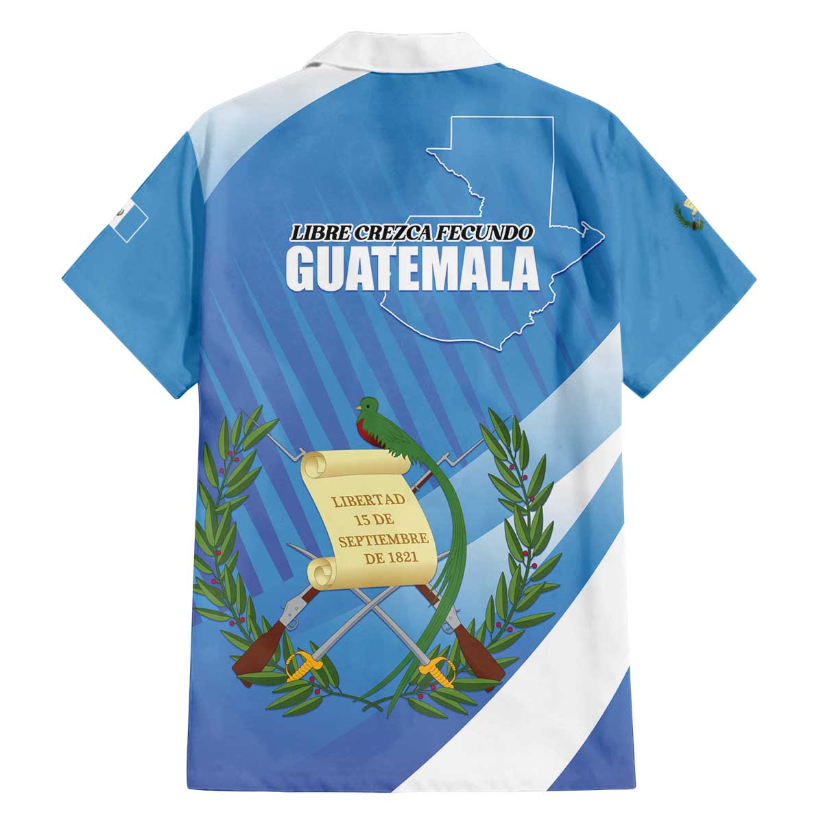 Guatemala Independence Day 1821 Family Matching Off The Shoulder Long Sleeve Dress and Hawaiian Shirt Libre crezca fecundo - Wonder Print Shop