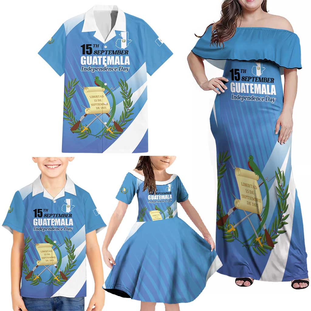 Guatemala Independence Day 1821 Family Matching Off Shoulder Maxi Dress and Hawaiian Shirt Libre crezca fecundo - Wonder Print Shop