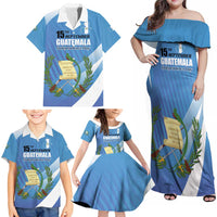 Guatemala Independence Day 1821 Family Matching Off Shoulder Maxi Dress and Hawaiian Shirt Libre crezca fecundo - Wonder Print Shop
