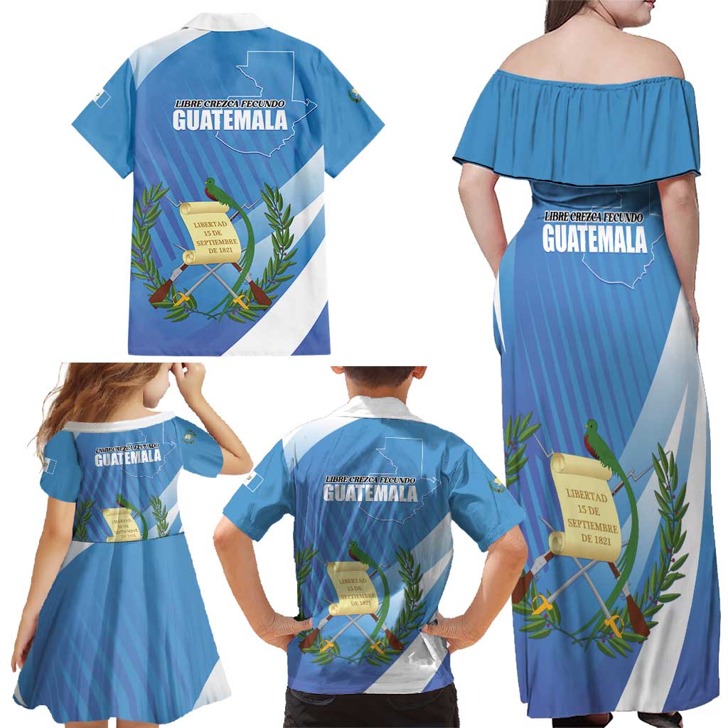 Guatemala Independence Day 1821 Family Matching Off Shoulder Maxi Dress and Hawaiian Shirt Libre crezca fecundo - Wonder Print Shop