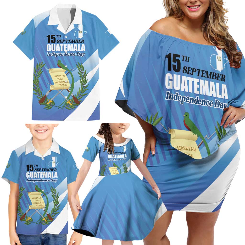 Guatemala Independence Day 1821 Family Matching Off Shoulder Short Dress and Hawaiian Shirt Libre crezca fecundo - Wonder Print Shop