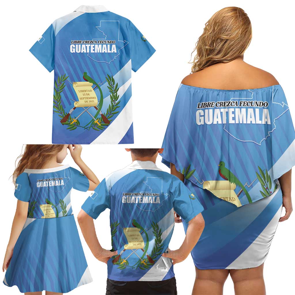 Guatemala Independence Day 1821 Family Matching Off Shoulder Short Dress and Hawaiian Shirt Libre crezca fecundo - Wonder Print Shop