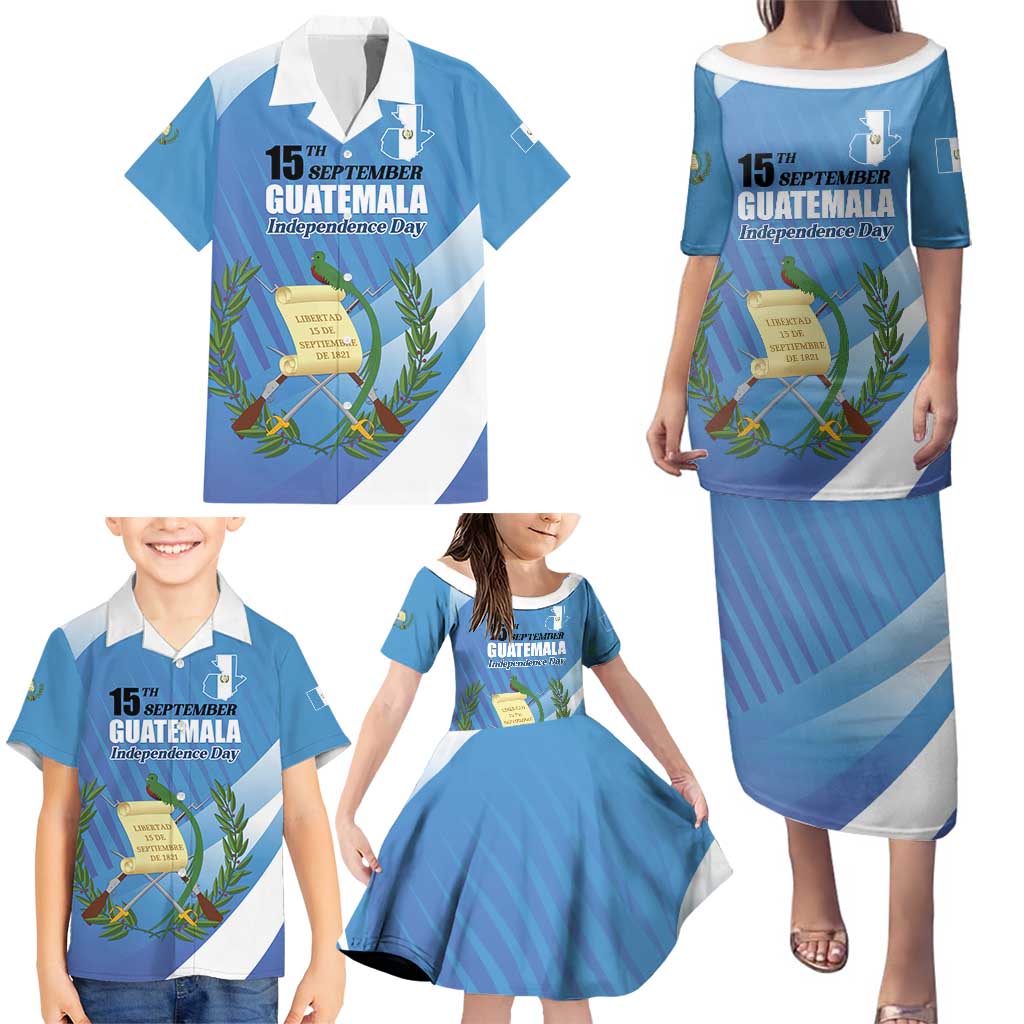 Guatemala Independence Day 1821 Family Matching Puletasi and Hawaiian Shirt Libre crezca fecundo - Wonder Print Shop