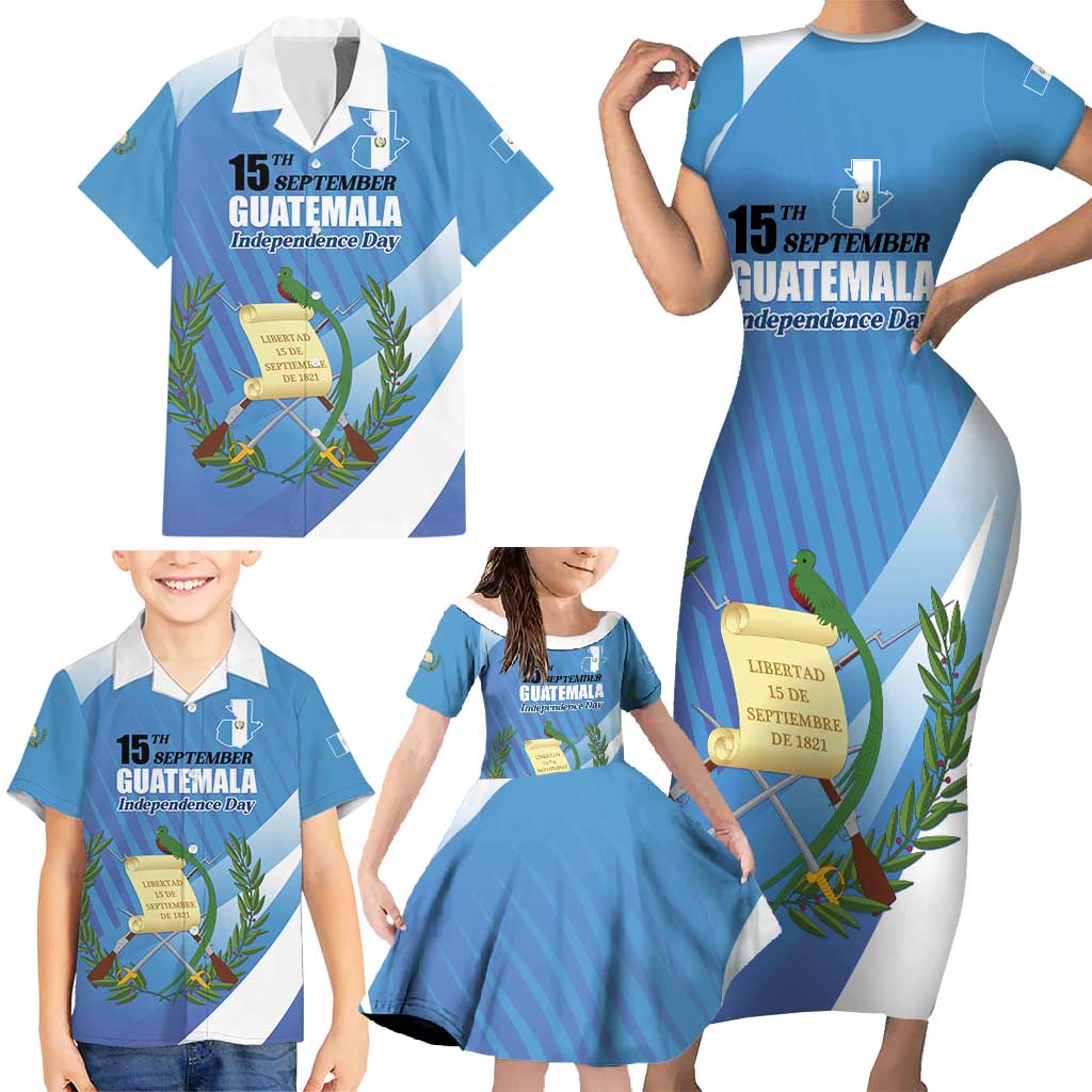 Guatemala Independence Day 1821 Family Matching Short Sleeve Bodycon Dress and Hawaiian Shirt Libre crezca fecundo - Wonder Print Shop