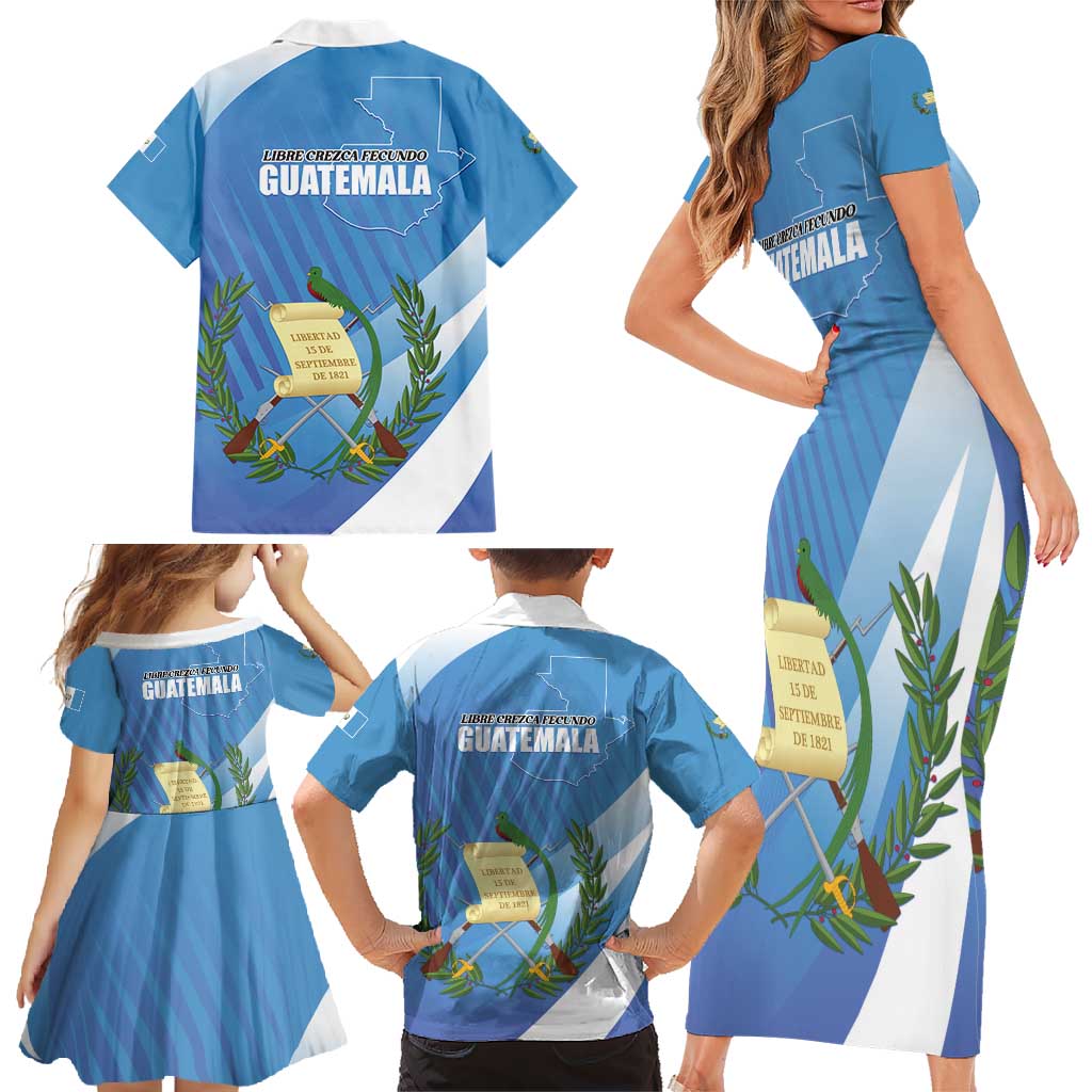 Guatemala Independence Day 1821 Family Matching Short Sleeve Bodycon Dress and Hawaiian Shirt Libre crezca fecundo - Wonder Print Shop