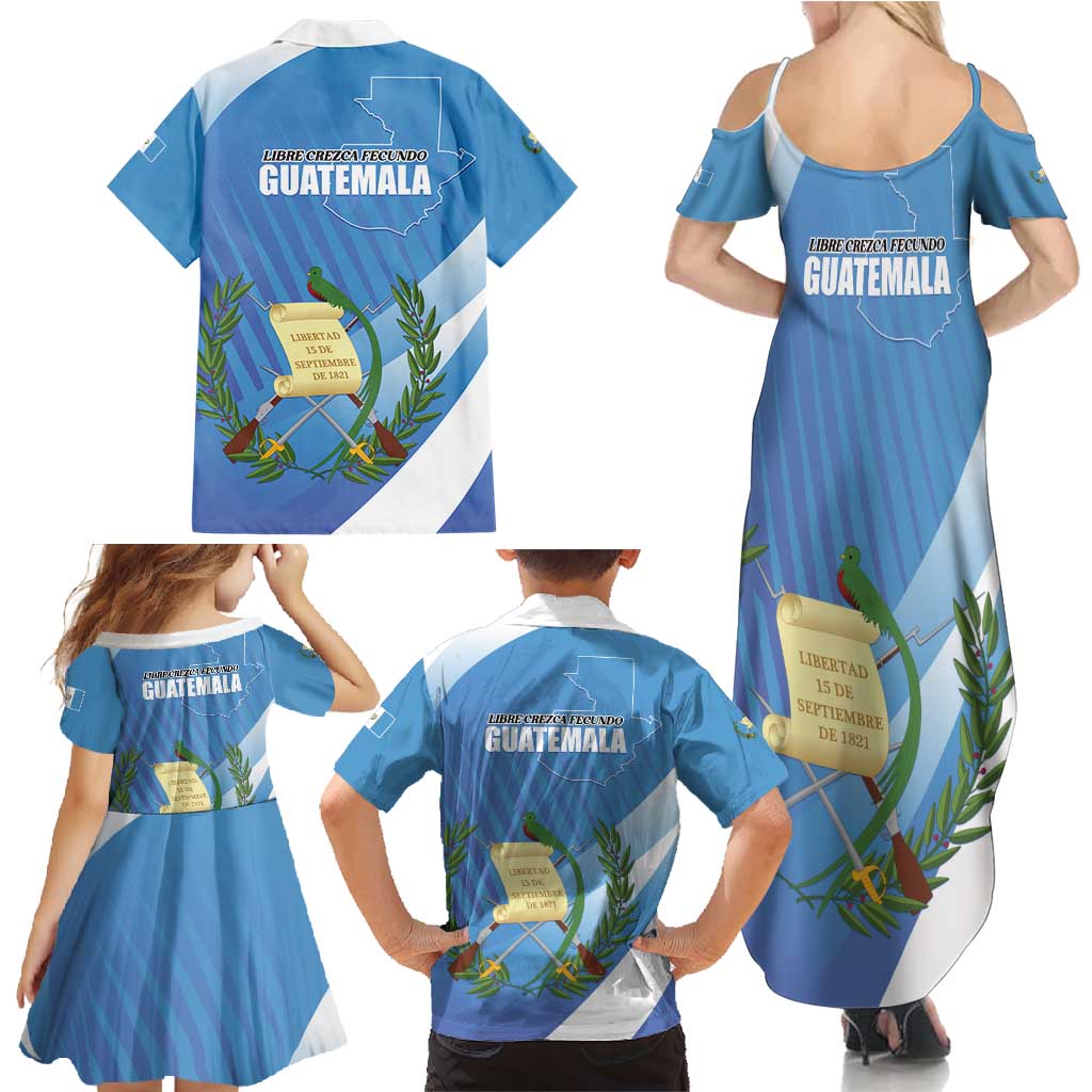 Guatemala Independence Day 1821 Family Matching Summer Maxi Dress and Hawaiian Shirt Libre crezca fecundo - Wonder Print Shop