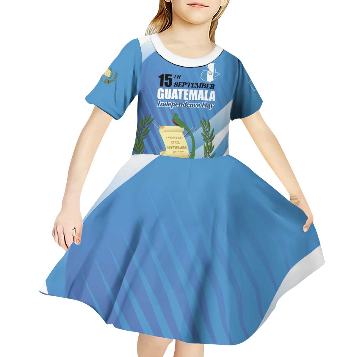 Guatemala Independence Day 1821 Kid Short Sleeve Dress Libre crezca fecundo - Wonder Print Shop
