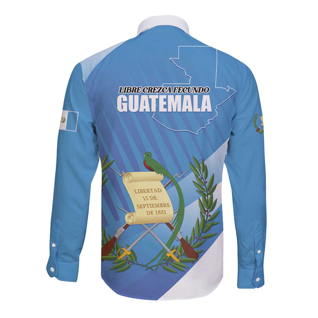 Guatemala Independence Day 1821 Long Sleeve Button Shirt Libre crezca fecundo - Wonder Print Shop