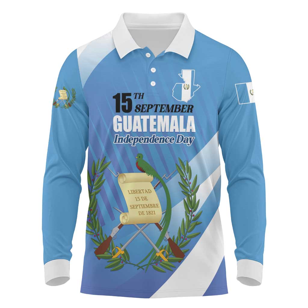 Guatemala Independence Day 1821 Long Sleeve Polo Shirt Libre crezca fecundo - Wonder Print Shop