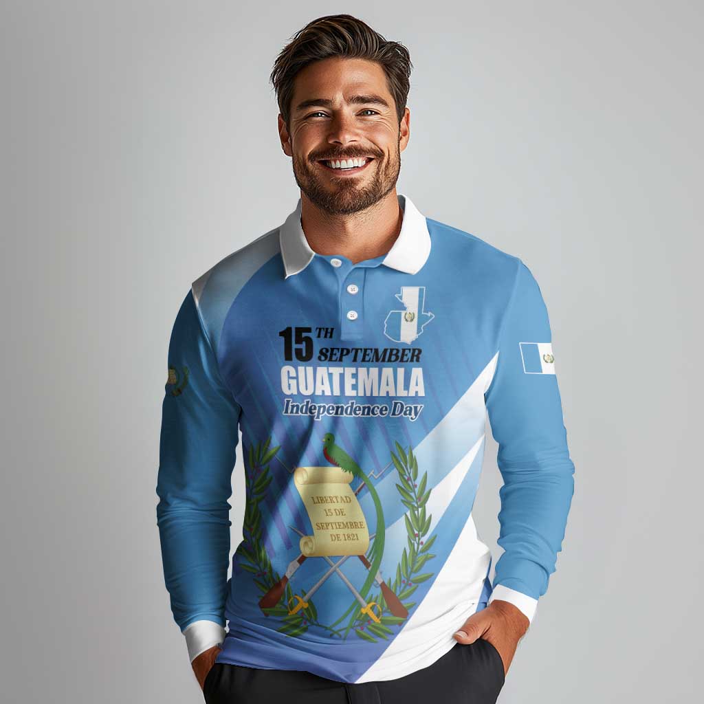 Guatemala Independence Day 1821 Long Sleeve Polo Shirt Libre crezca fecundo - Wonder Print Shop