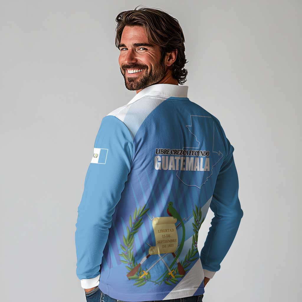 Guatemala Independence Day 1821 Long Sleeve Polo Shirt Libre crezca fecundo - Wonder Print Shop