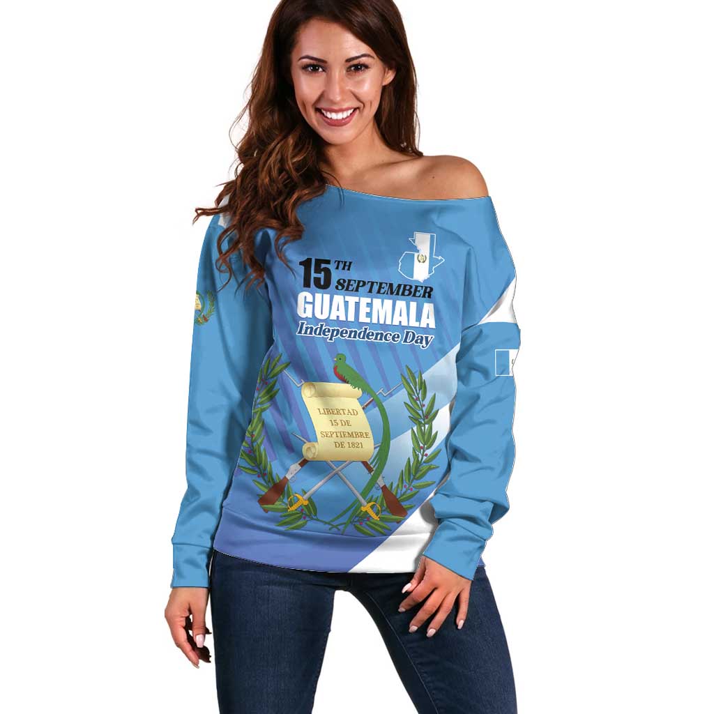 Guatemala Independence Day 1821 Off Shoulder Sweater Libre crezca fecundo - Wonder Print Shop