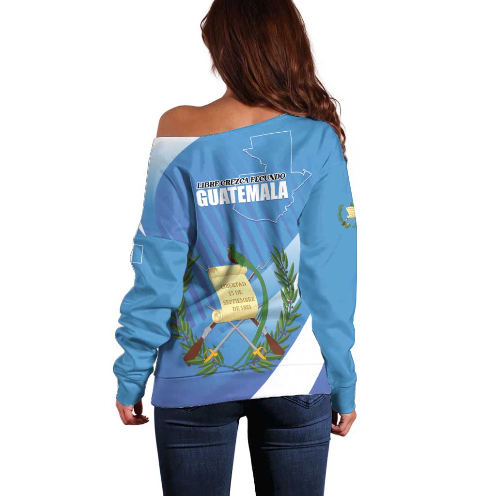 Guatemala Independence Day 1821 Off Shoulder Sweater Libre crezca fecundo - Wonder Print Shop