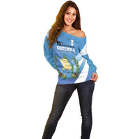 Guatemala Independence Day 1821 Off Shoulder Sweater Libre crezca fecundo - Wonder Print Shop