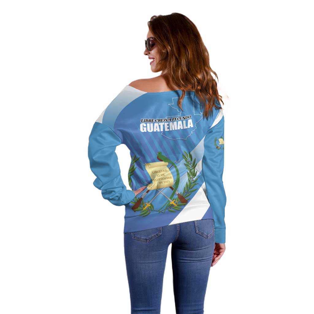 Guatemala Independence Day 1821 Off Shoulder Sweater Libre crezca fecundo - Wonder Print Shop